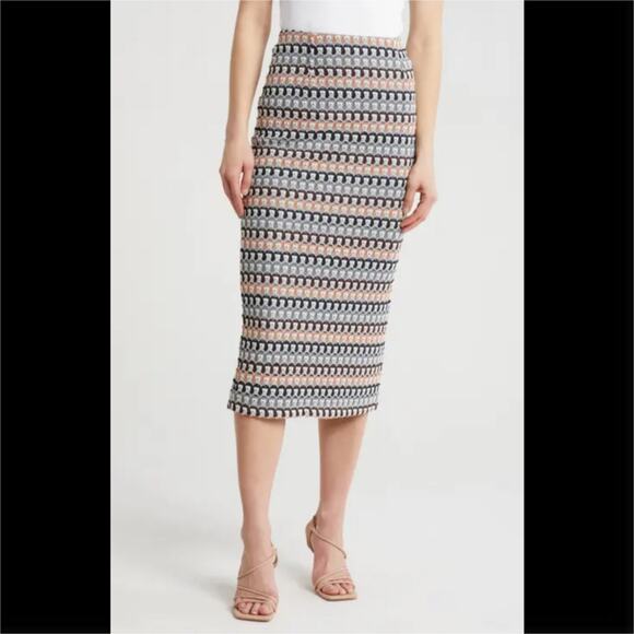DR2 by Daniel Rainn Crochet Stripe Midi Skirt | Gray | S - Picture 1 of 7